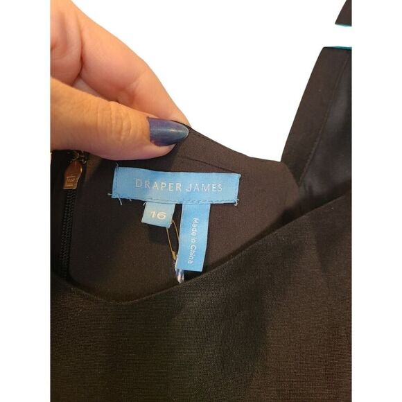 Draper James Women's Black June Dress Puff Sleeve Silk Blend Midi Fit/Flare | 16 - Picture 4 of 11